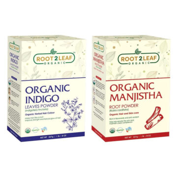 Root2Leaf Organic Pack of 2 Indigo Leaf & Manjistha Root Powder (227 gms)