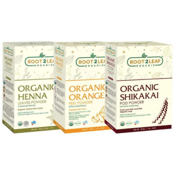 Root2Leaf Organic Pack of 3 Henna Leaf, Orange Peel & Shikakai Powder (227gms)