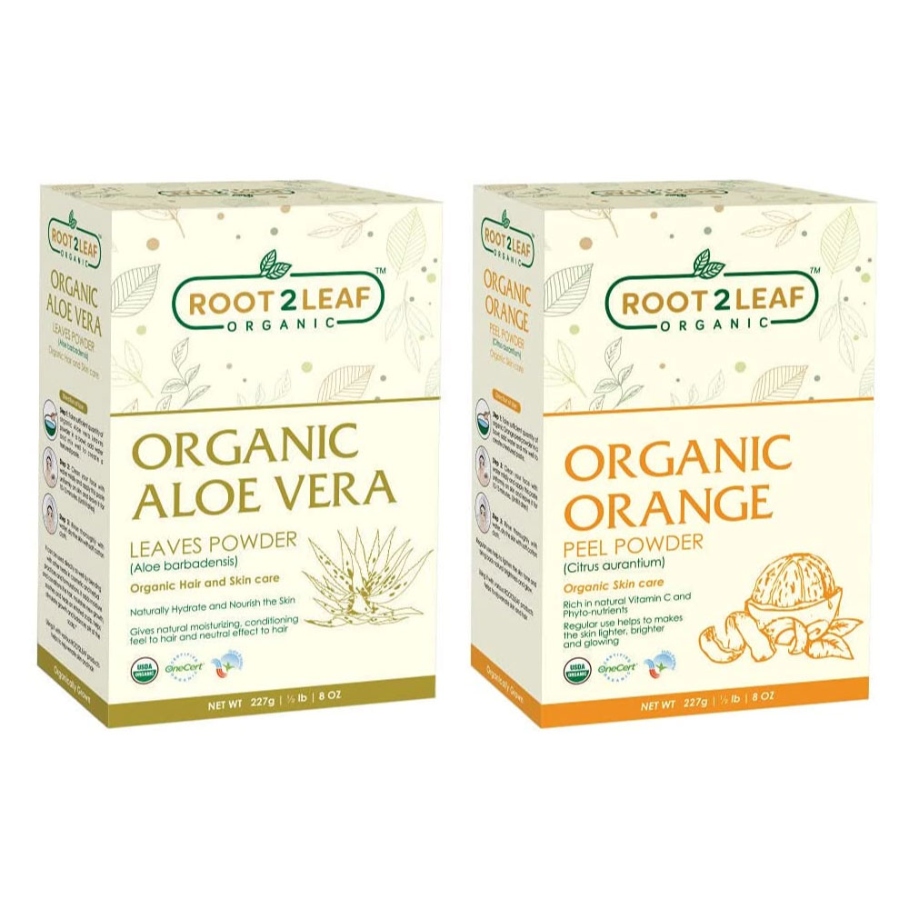 Root2Leaf Organic Pack of 2 Aloe Vera & Orange Peel Powder (227 Gms)